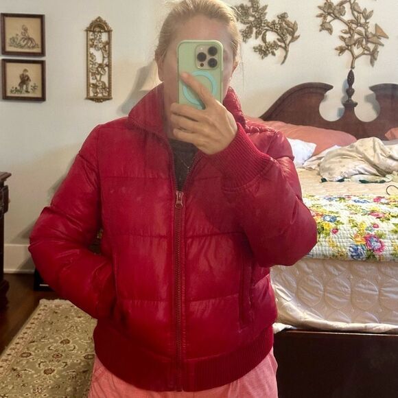 Refuge brand red nylon puffer coat - Picture 2 of 9